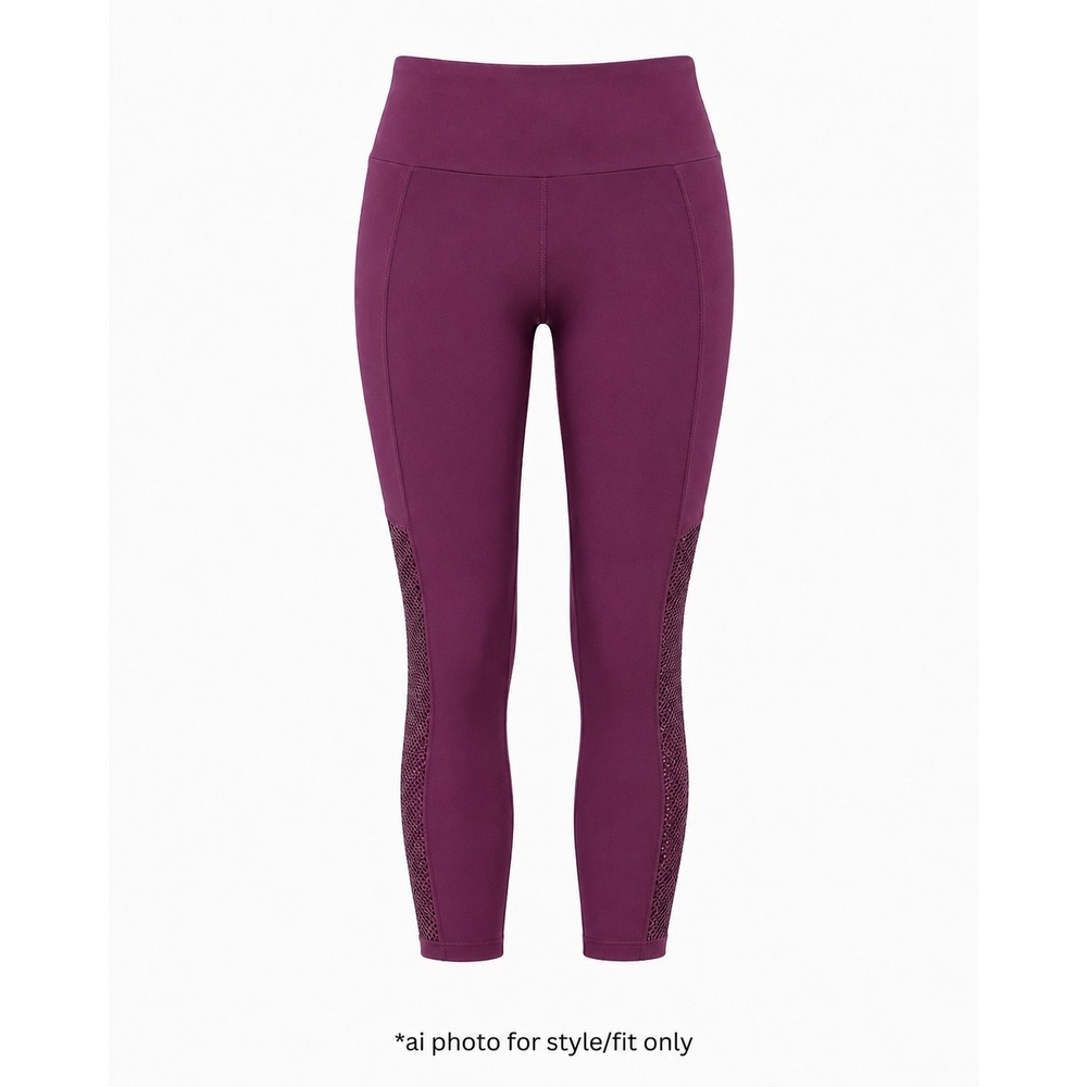 Fabletics Sync Seamless High Waisted 7/8 Leggings Women's S Burgundy Mesh